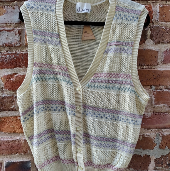 Jackets & Coats Vintage Cream And Pastel Knit Vest Poshmark